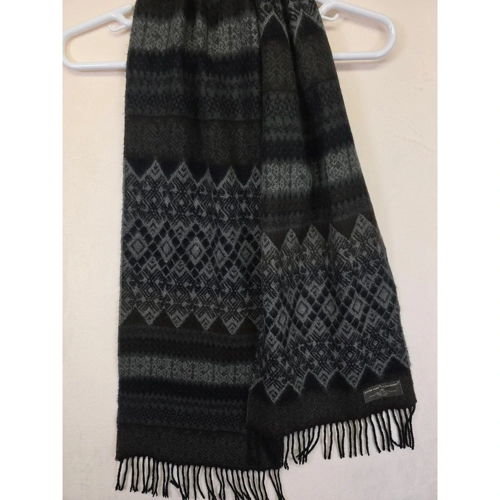 D&Y Scarf Mens OS Black Gray Fair Isle Softer Than Cashmere Academia Minimalist‎